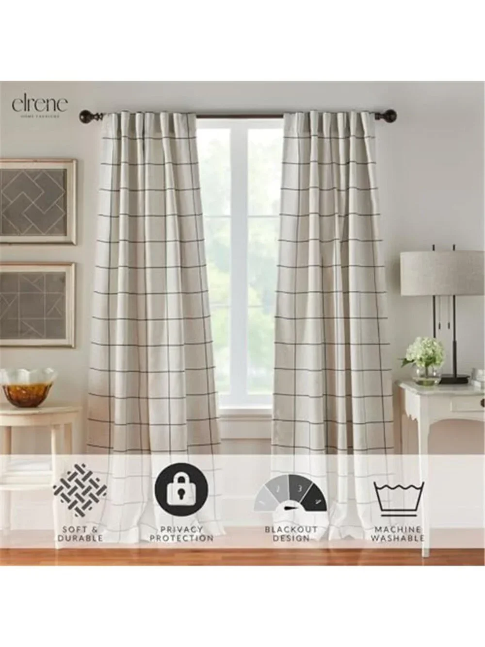 Home Fashions Brighton Windowpane Plaid Blackout Window Curtain Living